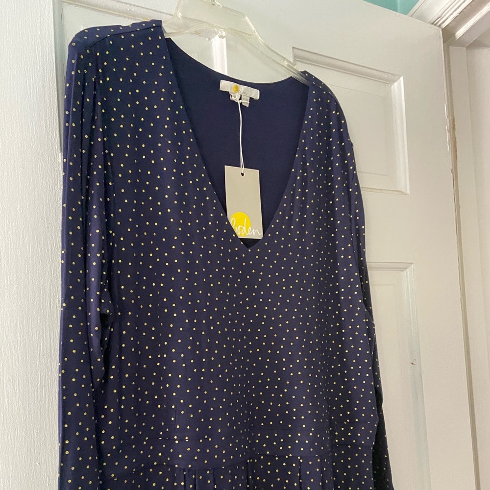 NWT Boden Blue w/ gold foil dots dress.